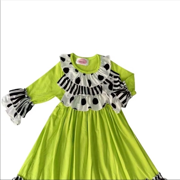 🌿ONLY 2 left! Size 6 Ruffle Lime Mixed Dress - Picture 2 of 3